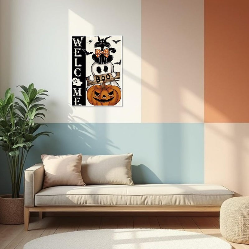 Kaixine Halloween Stamped Cross Stitch Kits for Adults Beginner, Black Cat Pumpkin Cross Stitch Kits Printed Stitching Patterns Dimensions Needlepoint Art Crafts Embroidery Kits for Adults Beginners 12x16 in - Image 3